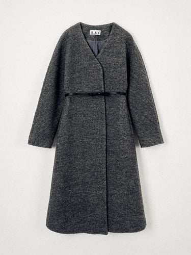 Belt V-Neck Wool Long Coat (Gray) - PLATZCLASSIC - Modalova