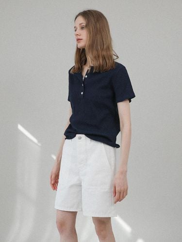 Ribbed button tee_navy - L’EAU - Modalova