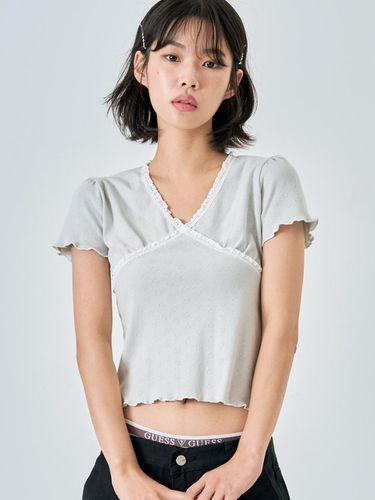 Shirring Lace Tee Gray - KIJIKO - Modalova