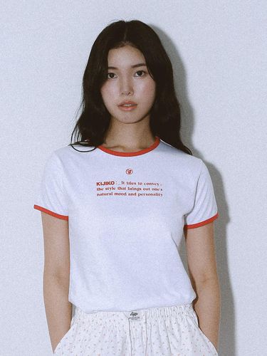 Lettering Ringer T-Shirt White Red - KIJIKO - Modalova