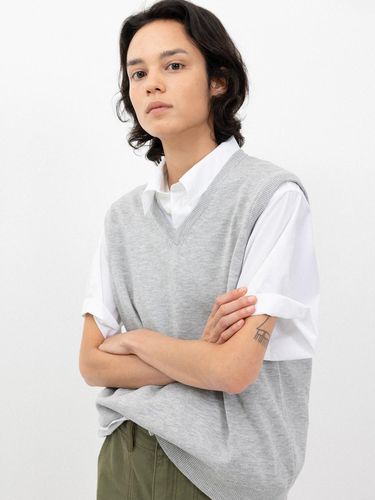 Cotton v-neck vest_melange grey - L’EAU - Modalova