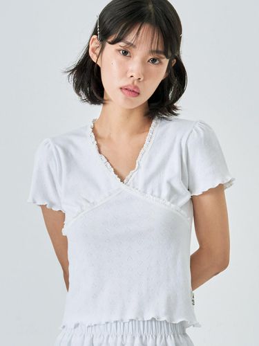 Shirring Lace Tee White - KIJIKO - Modalova