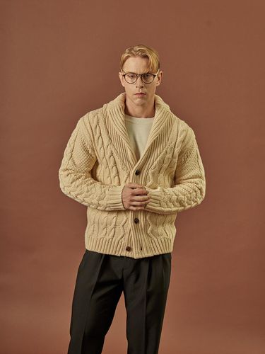 CA005 Shawl Collar Knitwear Cardigan Beige - ALL CLASSIC - Modalova