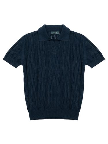 KT015 Crochet Open Collar Knitwear_navy - ALL CLASSIC - Modalova