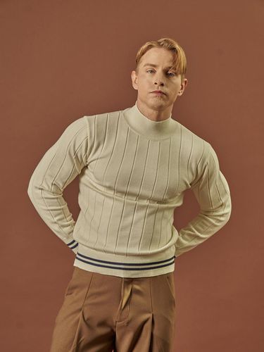 KT004 Ribbed Half Turtleneck Knitwear beige - ALL CLASSIC - Modalova