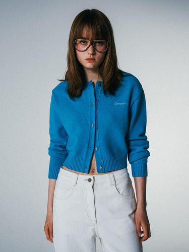 Yuthentic Logo Knit Cardigan Blue - YUTHENTIC - Modalova