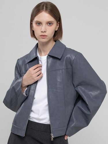 Leather zipper jacket_Gray - JMARK New York - Modalova