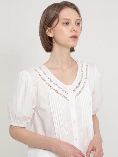 Vneck puff sleeve blouse_White - JMARK New York - Modalova