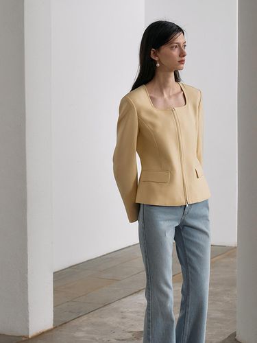 Square Scoop Neck Jacket[LMBCSPJK103]-Yellow - Lamerei - Modalova