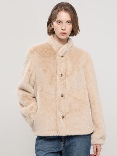 Stand collar fur jacket_Beige - JMARK New York - Modalova