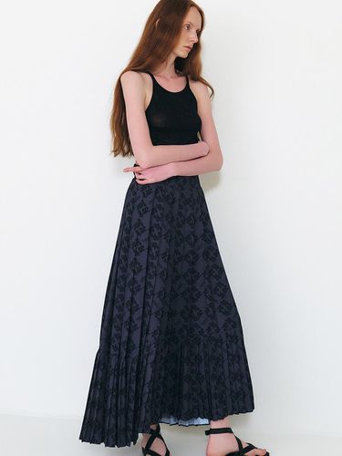 Pleats Mix Printed Back Banding Long Skirt - LUCKY CHOUETTE - Modalova