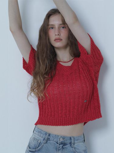 V NECK SUMMER CROP KNIT RED - MORELIKEIT - Modalova