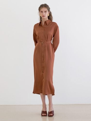 Two-Button Silky Long Shirt Dress (BRIC) - ILROZE - Modalova