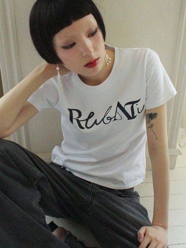 Lettering Logo T-shirt_beige NAVY - Rubati - Modalova