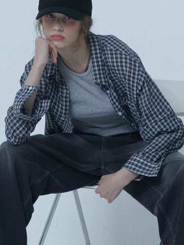 CHECK SUMMER LONG SHIRTS NAVY - MORELIKEIT - Modalova