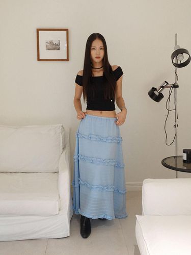 FRENCH RUFFLE LONG SKIRT-BLUE - AWIT - Modalova