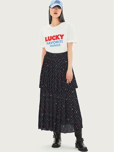 Dot 2-Tier Pleats Back Banding Long Skirt - LUCKY CHOUETTE - Modalova