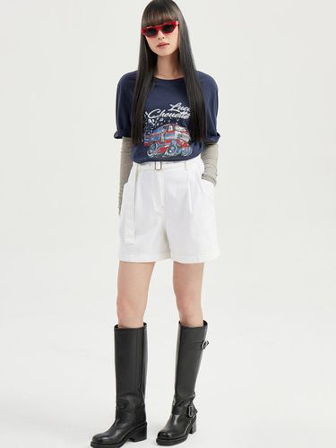 Tuck Denim Shorts (With Belt)_LFPDA24130WHX - LUCKY CHOUETTE - Modalova