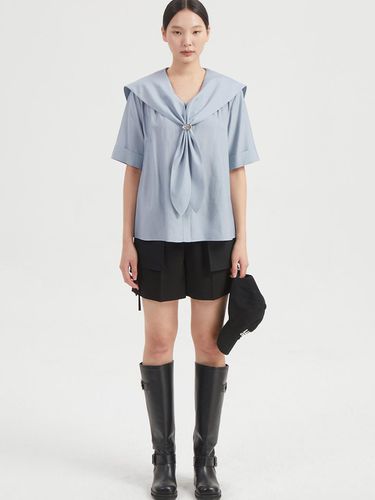 Sailor Collar Rayon Half Sleeve Blouse - LUCKY CHOUETTE - Modalova