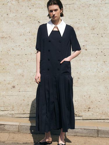 Pleats Long Dress (Detachable Collar) - LUCKY CHOUETTE - Modalova