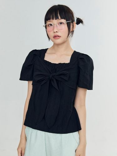 RIBBON TIE BLOUSE - BLACK - ADORE BELLE - Modalova