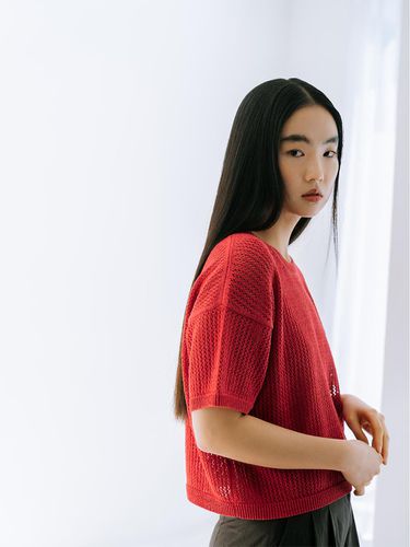 LINEN BLENDED CHUNKY KNIT TOP_RED - REPLAIN - Modalova