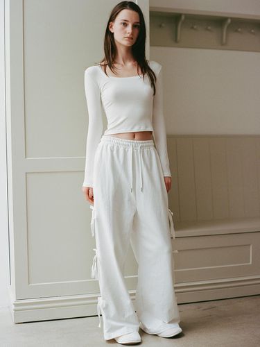 LACE RIBBON SWEAT PANTS_TT4W406IV - THETIS - Modalova