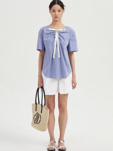 Shirring Checkered Short Sleeve Blouse - LUCKY CHOUETTE - Modalova