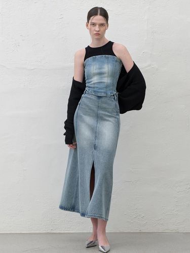 CITY SLIT MAXI DENIM SKIRT(SK-4910) - Atelier Nain - Modalova