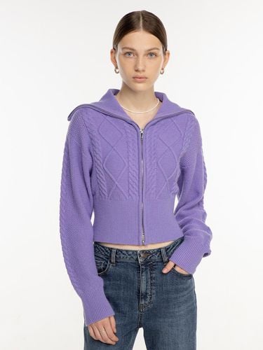 Cable Zip-Up Cardigan Purple - PLAC - Modalova