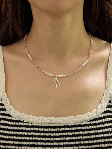 Colorful Ribbon Beads Silver Necklace ENJ24NW004 - eenie beenie - Modalova