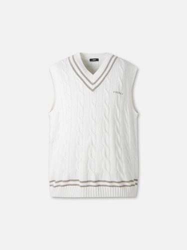 Heritage V-neck Cotton Cable Knit Vest JHWAX24302 - Head - Modalova