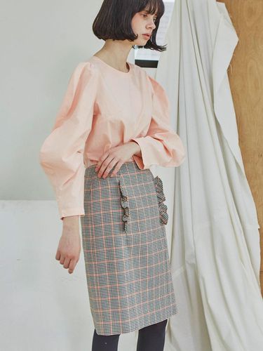 Shirring Point Check Skirt_Orange - SORRY TOO MUCH LOVE - Modalova