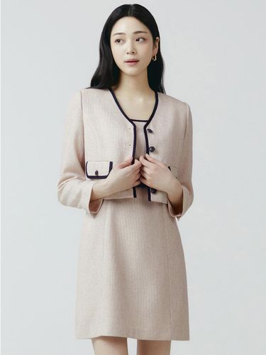 V-Neck Line Block Tweed Jacket ITO4WJK57 - IT MICHAA - Modalova