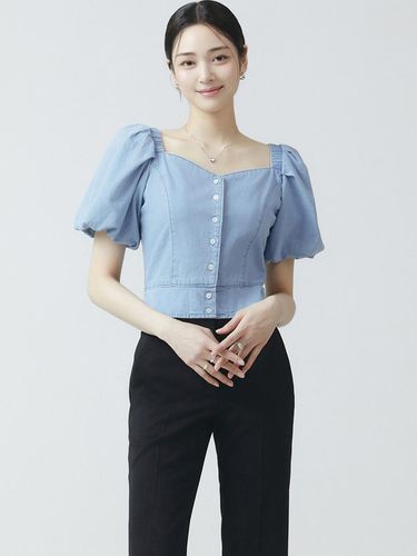 It MICHAA Heart Neck Denim Blouse ITO5YDB700 (BLUE - itMICHAA - Modalova