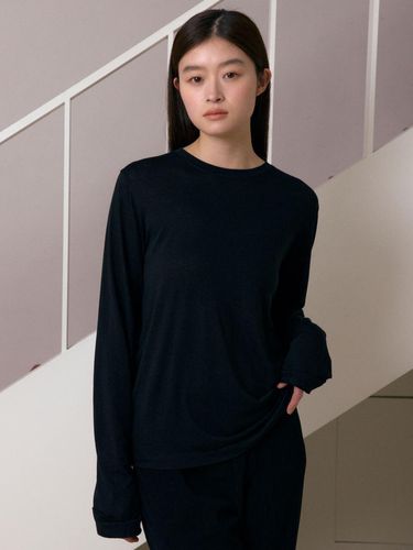 Tencel long sleeve T-shirts (Black) - 38comeoncommon - Modalova