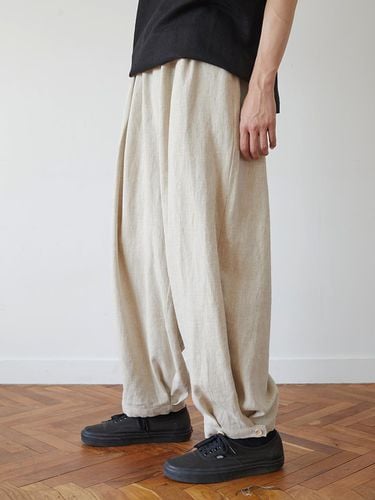 Unisex Linen Button Balloon Pants_Beige - malen - Modalova