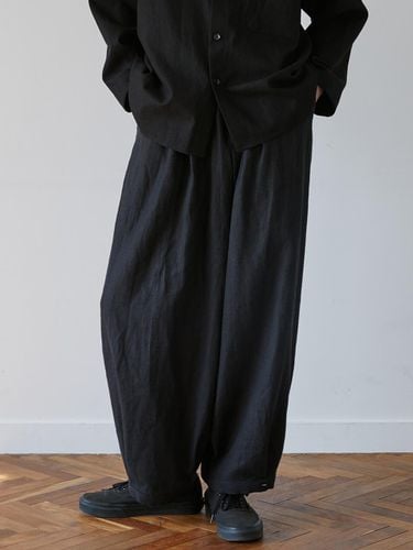 Unisex Linen Button Balloon Pants_Black - malen - Modalova