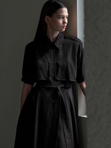 Linen Trench Dress_Black - Amour moier - Modalova