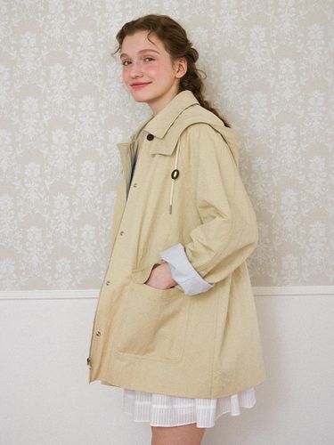 Hooded Trench Coat (Beige) - chat de lama - Modalova