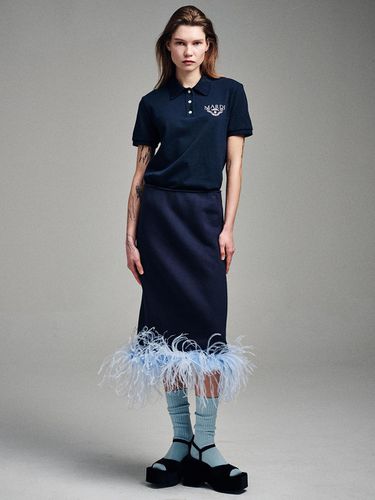 Cotton Ostrich Skirt (Navy) - MARDI MERCREDI - Modalova