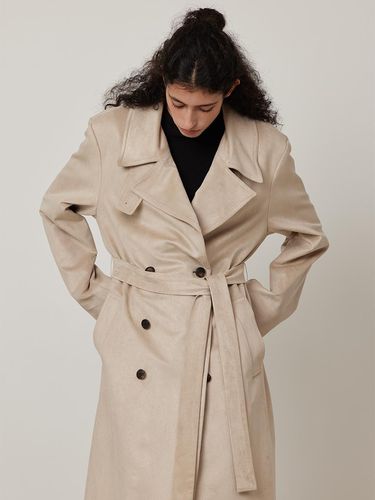 Suede Double Long Coat_Beige - Q’SRB - Modalova