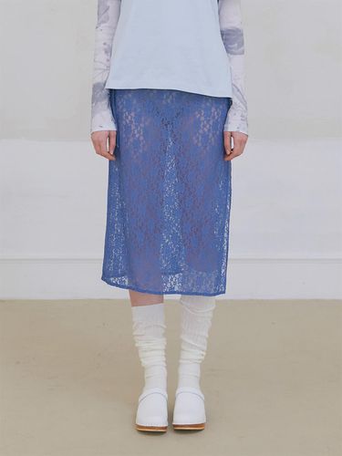 Floral Lace Layered Skirt_Dusty Blue - poev - Modalova