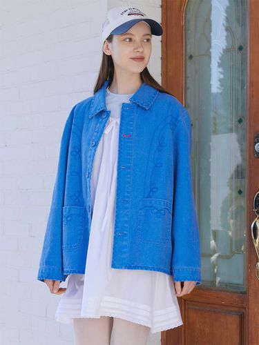 Floral Stitch French Work Jacket_Blue - poev - Modalova