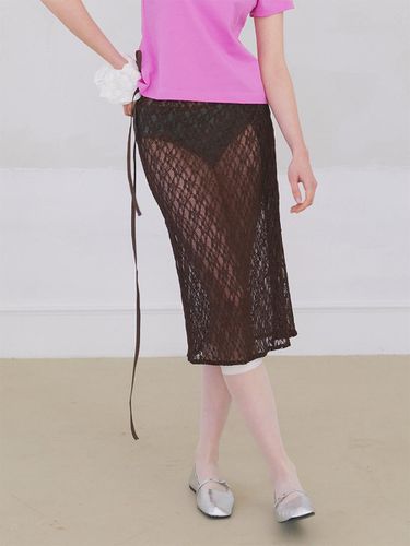 Floral Lace Layered Skirt_Brown - poev - Modalova