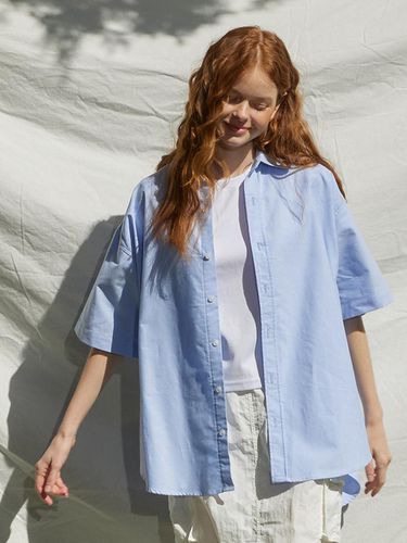 Oversized Embroidered Oxford Half Shirt - mellurbane - Modalova