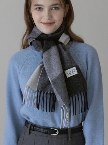 Black Shadow Check Soft Wool Scarf - TATIANA - Modalova