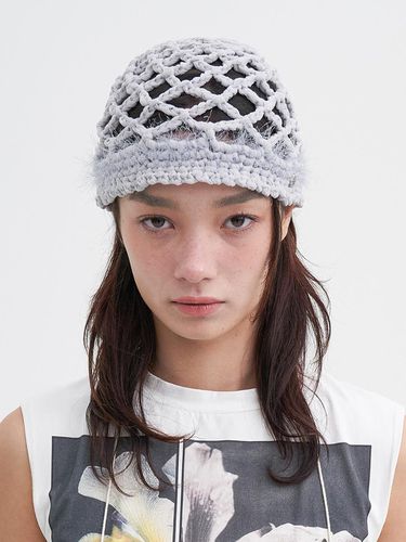 Chiffon Weaving Beanie - Ice Grey - Brown Hat - Modalova