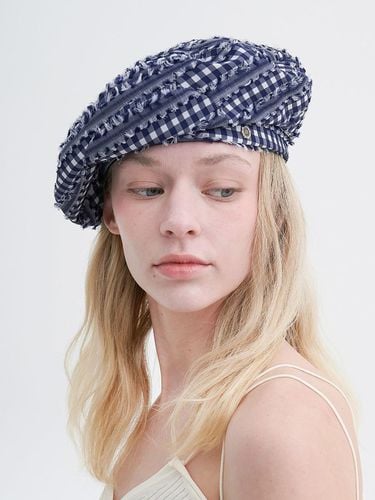 Gingham Fringe Beret - Brown Hat - Modalova