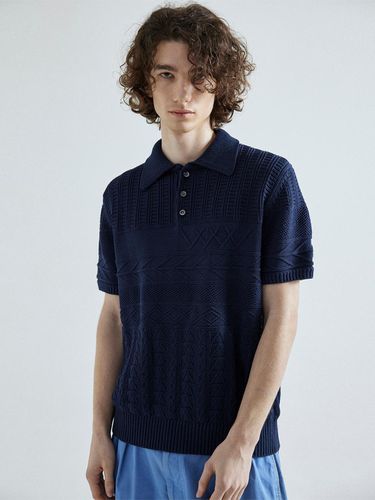 Multi Pattern Polo Knit Top_Navy - whatever we want - Modalova